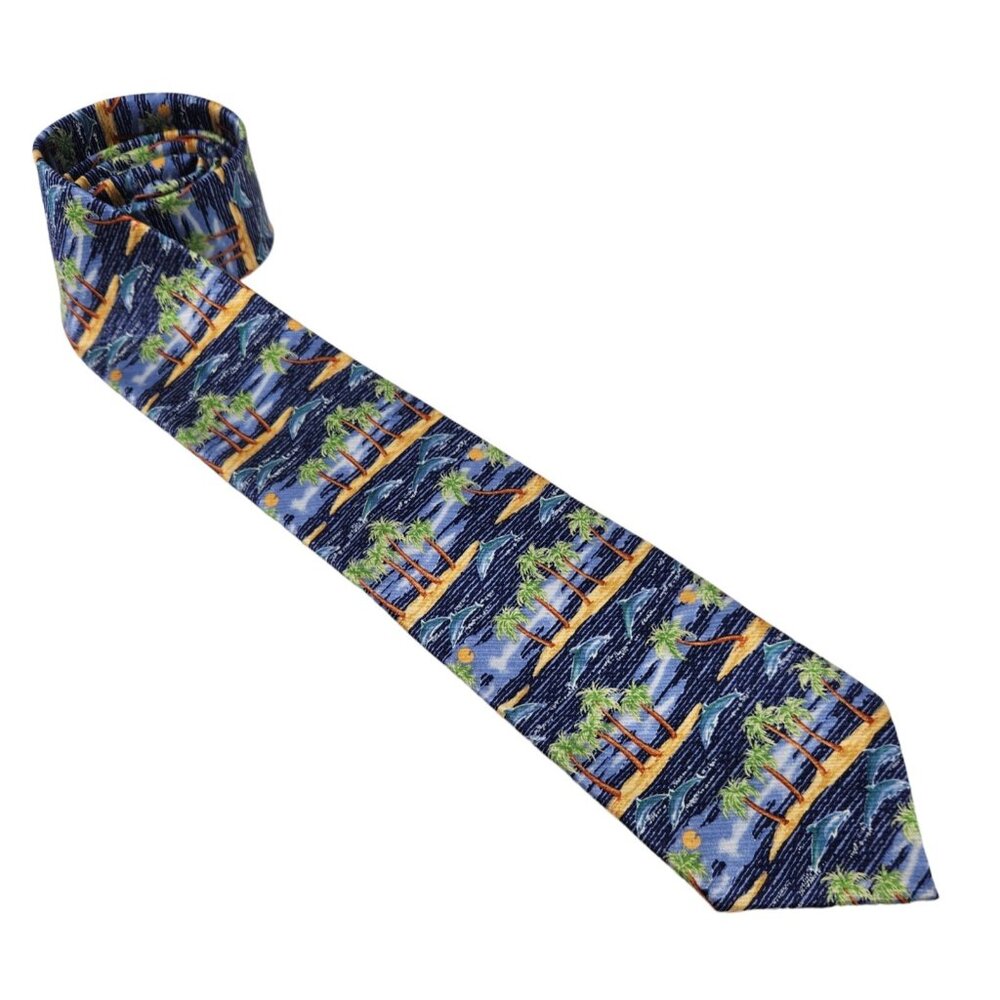 NEW City Streets Tie Necktie 56"Lx3"W Tropical Palm Trees‎ Dolphins Island Theme